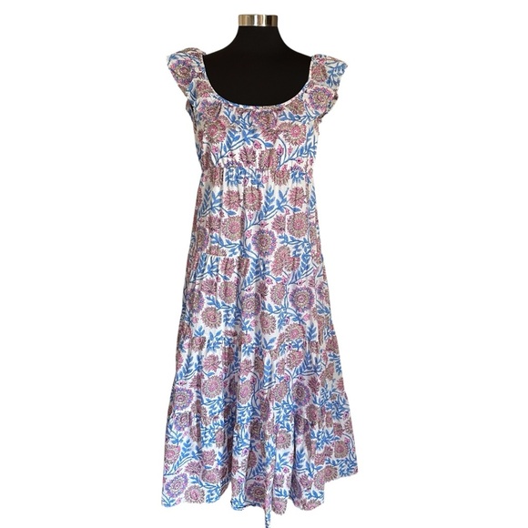 J. Crew Tiered ruffleneck dress in floral vine block print White Midi Midi Dress - Picture 4 of 12
